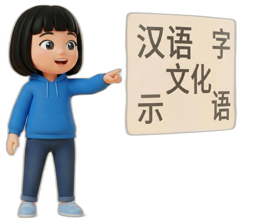Mei menunjukkan contoh kalimat Mandarin praktis